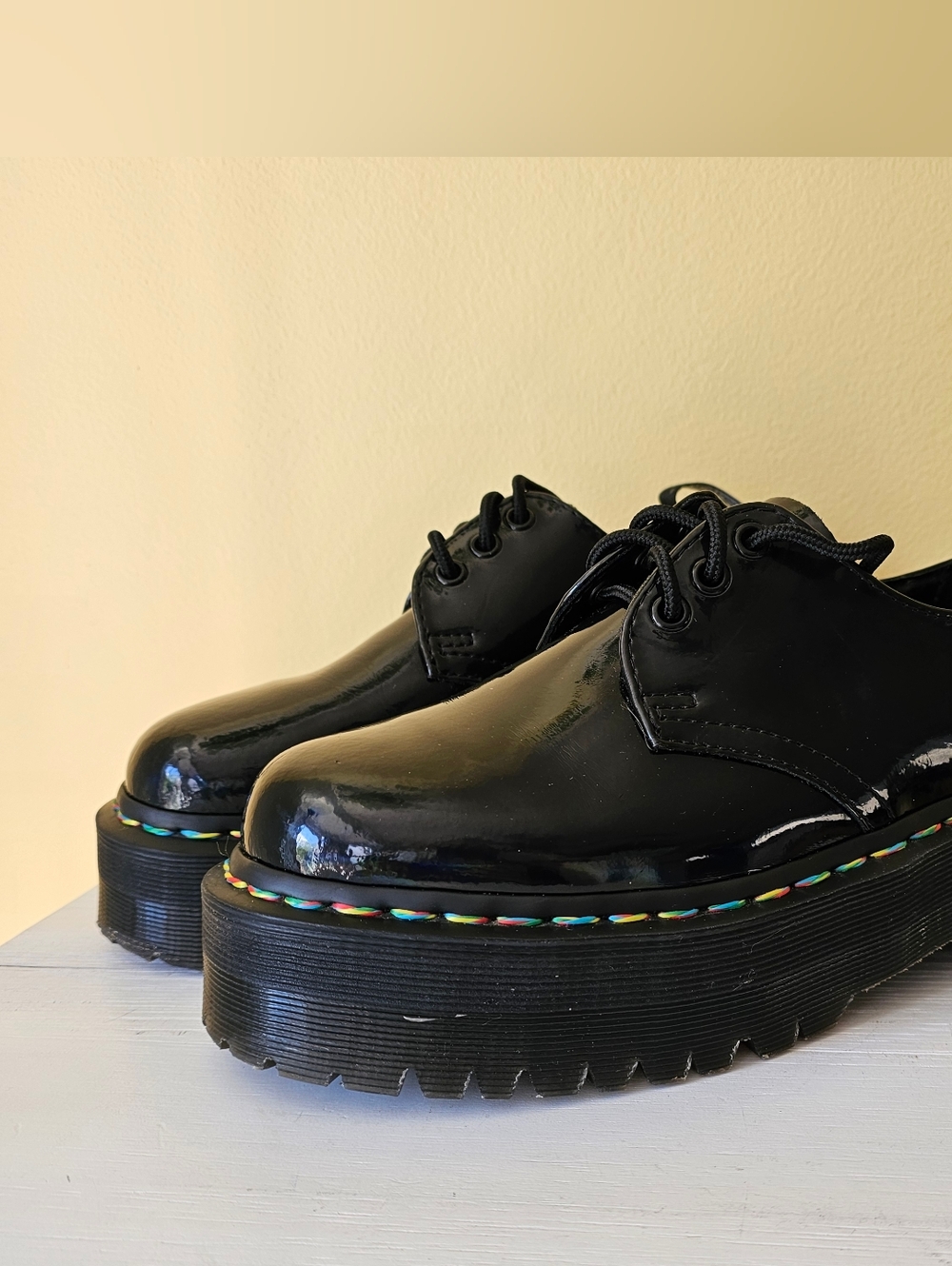 Dr Martens 1461 Quad Rainbow Iridescent Platform Shoes Size 7 Patent Leather